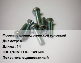 Винт с цилиндрической головкой 4х14 ГОСТ 1491-80 оцинкованный, упаковка 5 кг, кг цена от 208.32 ₼ / кг, где купить, условия доставки в Баку и Бакинская области